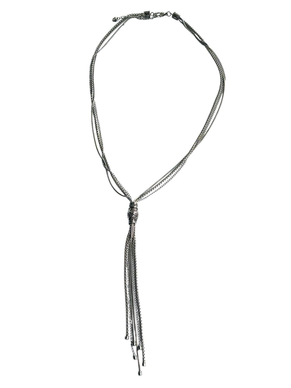 Tocara Laurie Tassel Lariat Multi-Chain Necklace Silver Tone 33.5” Silver Tone